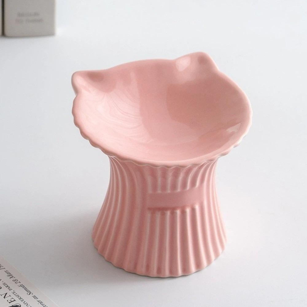 

High Foot Ceramic Cat Bowl Wide Mouth Anti-Slip Base Pet Drinking Bowl Cat Ears Design Anti Flip Dog Food Feeder Water Drinking