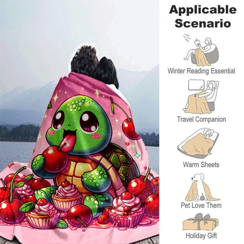 1pc Turtle Printing Lightweight Flannel Blanket, Comfortable and Warm Blanket, for Camping Sofa Bed and Couch Office, In All Seasons