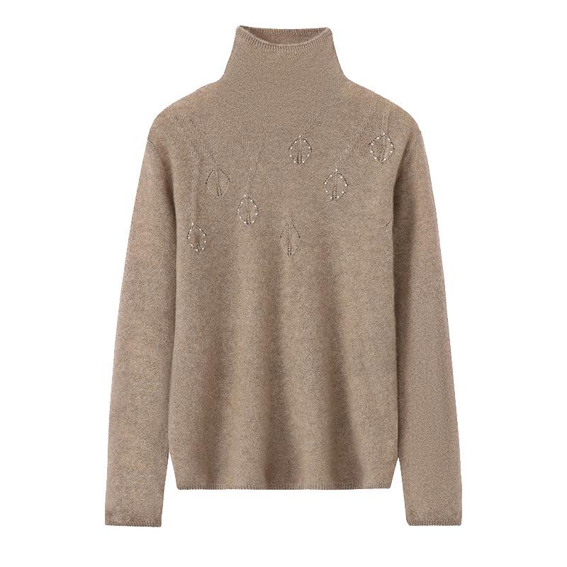 Lekasha Women's Cashmere High-Neck Pullover Sweater - Solid Color, Loose Fit for Autumn and Winter
