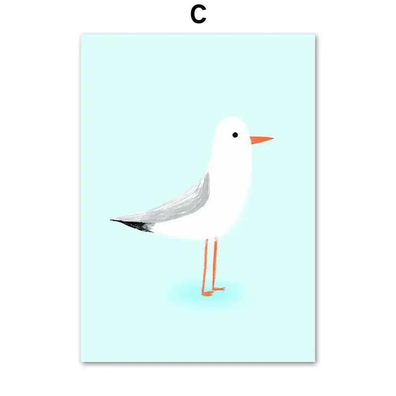 Ocean Beach Palme Surfbrett Möwe Leinwandmalerei - Reiseplakate und Drucke für Wohnzimmerdekor