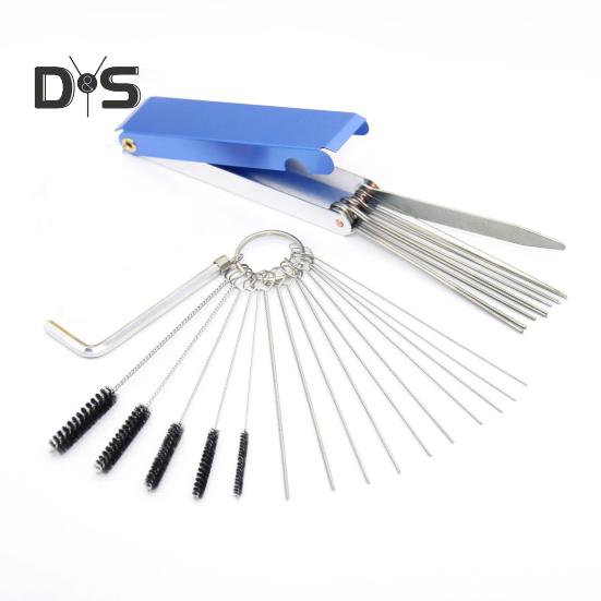 Vergaser-Reinigungsset, Edelstahl- und Nylonbürsten für Motorrad-Schweißbrenner, ATV, Nadeln in mehreren Größen (0,4-7 mm) mit Aluminiumgehäuse Rostfrei