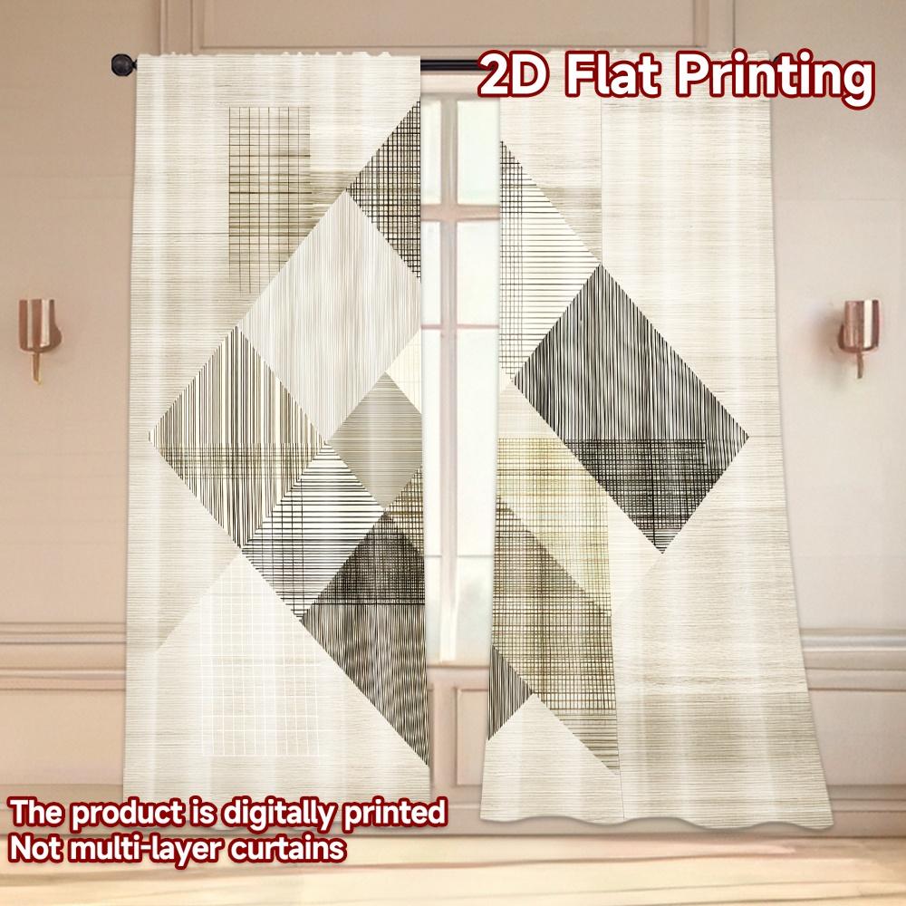 Set Of 2 Flat Printing Curtains Without Rod Geometric Neutral Design Ramadan Festival Chic Print Versatile Polyester Curtain