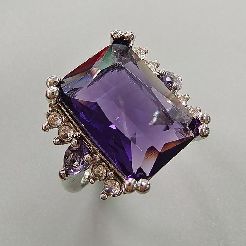 Chenrui Purple Rectangular Zircon Water Drop Ring for Women