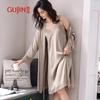 GUJIN Damen Ice Silk Spitze Nachtwäsche & Morgenmantel Set mit Brustpolstern