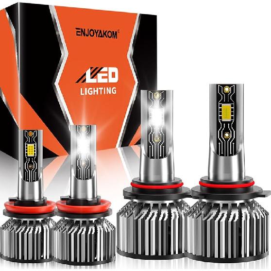 Compatible For 2014 2015 GMC Sierra 1500 9012 High/Low Beam 5202 Fog Light Bulbs, 44000LM 600% Brightness 6500K White with Cooling Fan, Plug and For SRX 2010-2016