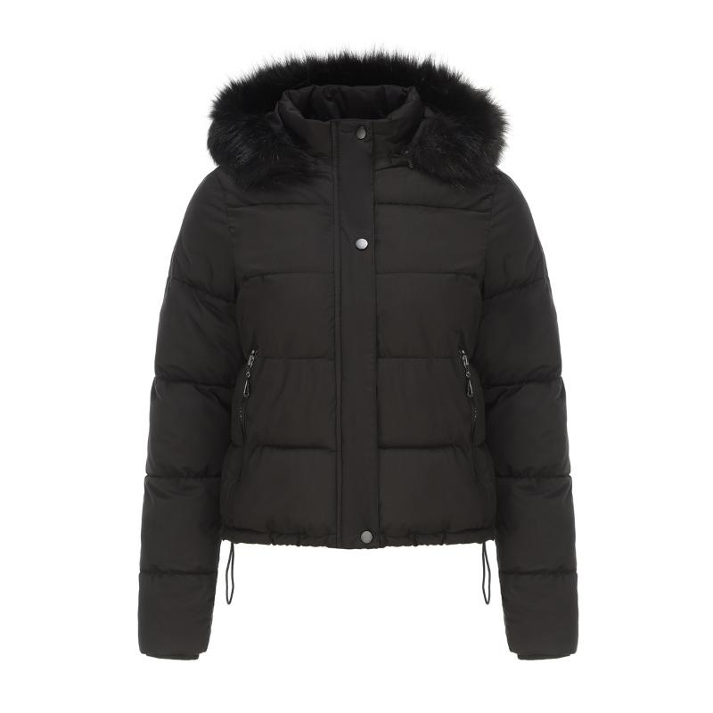 Autumn and Winter Warm Cotton Coat for Women Short Style Plus Velvet Long-sleeved Cotton Coat with Detachable Hood