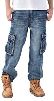 Laquest locker sitzende Denim-Cargo-Hose mit Pattentaschen (Größe 44 (Taille 109cm))
