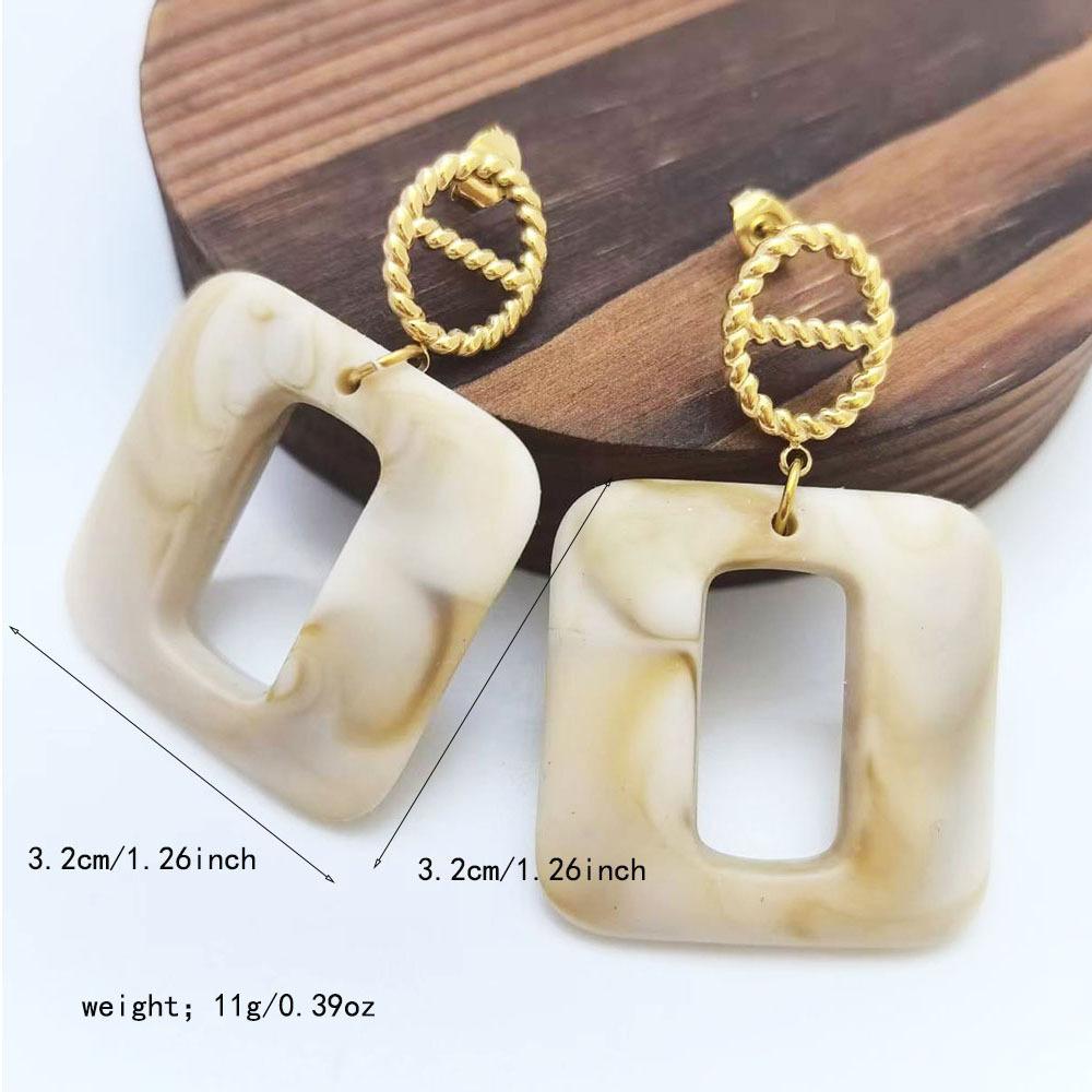 Marble Texture, Hollow Geometric Square, Pendant, Stainless Steel Earrings, Women's Earrings, European and American Retro Fashion Elegant