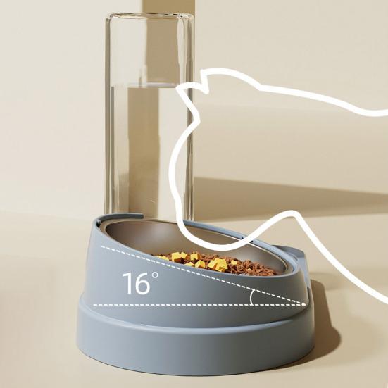 2-in-1 Pet Feeder Tilted Dog Food Bowl with 700ml Automatic Water Dispenser Stainless Steel Bowl Food And Water Feeder for Cats Dogs