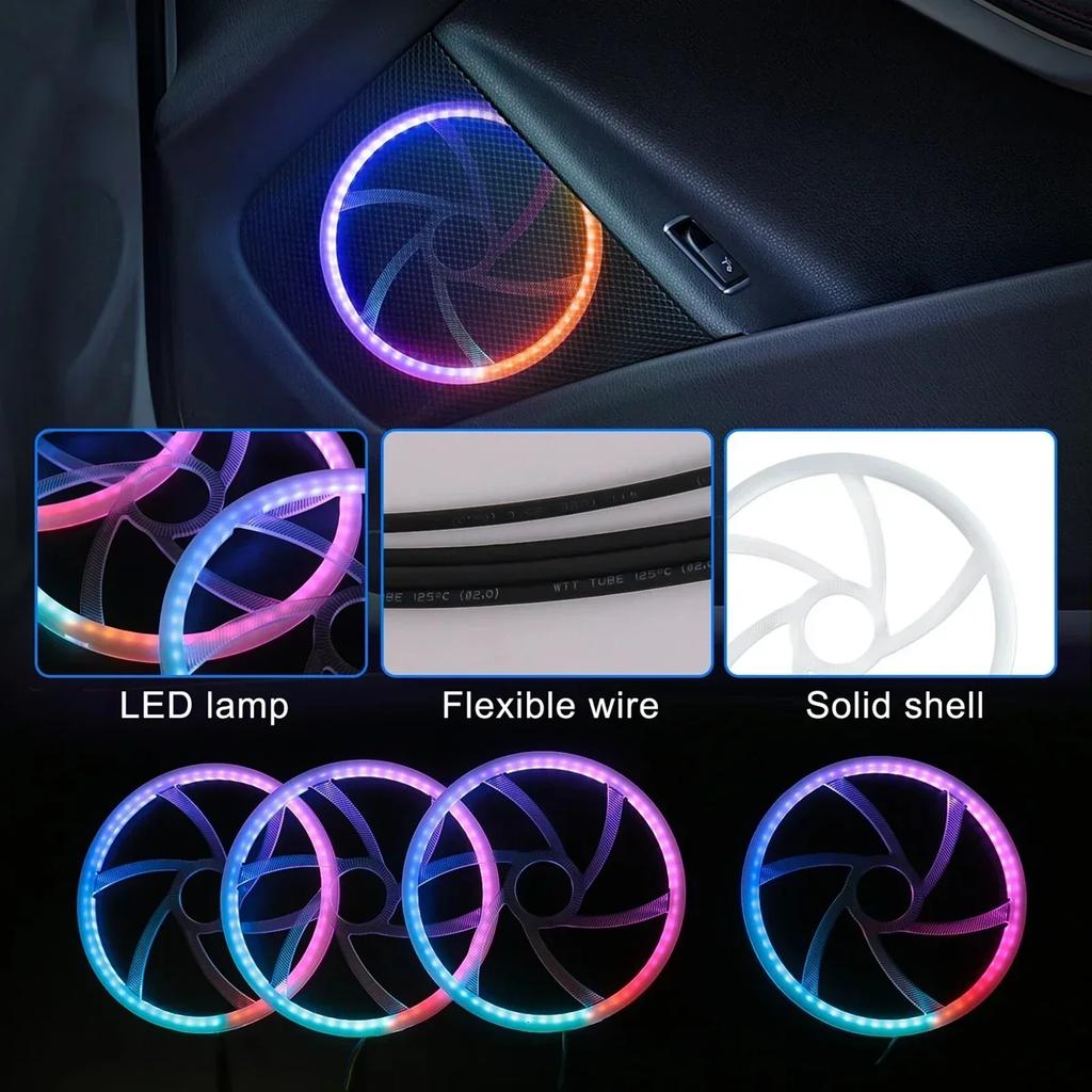 4PCS 5.9inch LED Car Sound Speaker RGB Symphony 64 Color Ambient Light Interior Decoration Acrylic APP Control Atmosphere Lamp