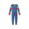 Costume da Bambola Film Horror per Adulti Colorato Top a Strisce Tuta Vestito Costume Giocattolo Spaventoso Retrò Outfit a Tema per Festa di Halloween