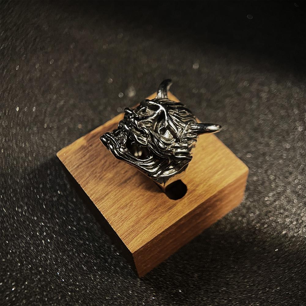 Retro Prajna Mask Ring for Men Punk Gothic Adjustable Open Ring Biker Zircon Rock Hiphop Streetwear Unisex Accessories Gift