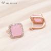 Fashion Square Pink Crystal Drop Earrings For Women Trendy Jewelry Rose Gold Color Wax Inlay Cubic Zirconia Eardrop