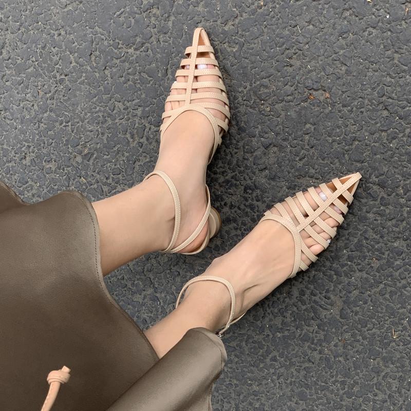 2024 New Sandals Size 34-40 New Arrive Retro Square High Heels Shoes Buckle Genuine Leather Women Sandals Ladies Dress Shoes