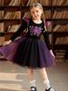 Vestido de Malha Preto e Roxo de Manga Longa com Asas para Meninas - Estilo Festa à Fantasia de Halloween