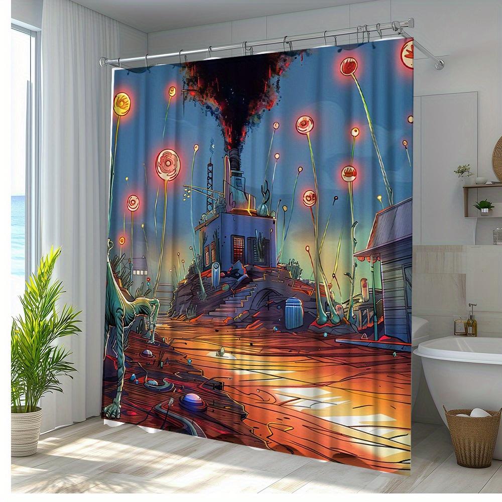1pc Creative Cartoon Bath Curtain with Unique Design, Stylish Bathroom Decor, Polyester Fabric, Bathroom Accessory,
