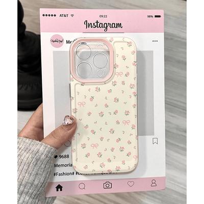 IPhone 16/14/13/12 Pro Max/11/XR/XS için Yumuşak Pembe Çiçekli Çizgi Film Kılıf
