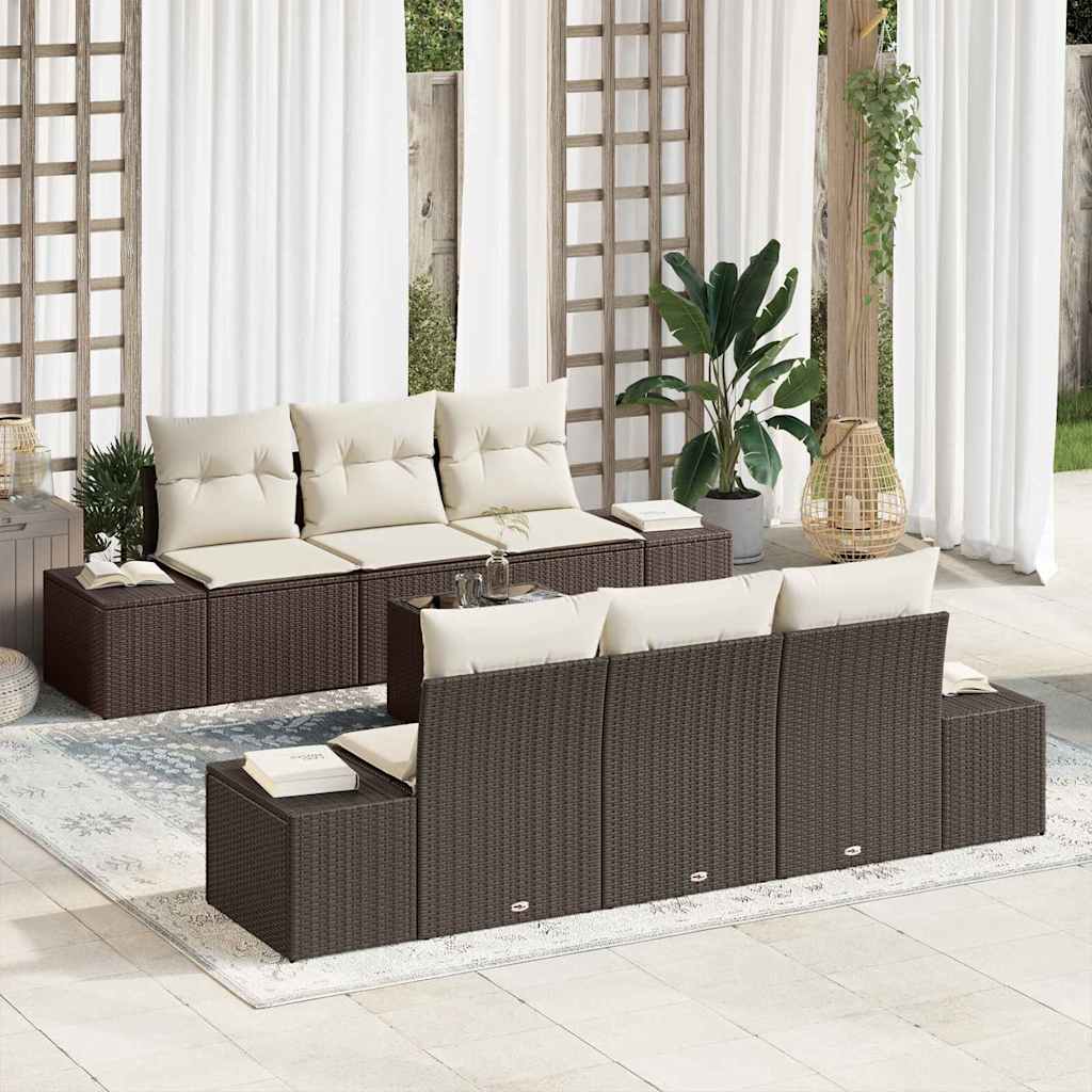 7 Piece Brown Poly Rattan Sofa Set with Cushions