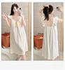 Women's Summer Sweet Princess Cloud Cotton Camisole Pajamas with Built-in Bra, Plus Size Long Nightgown for Homewear
