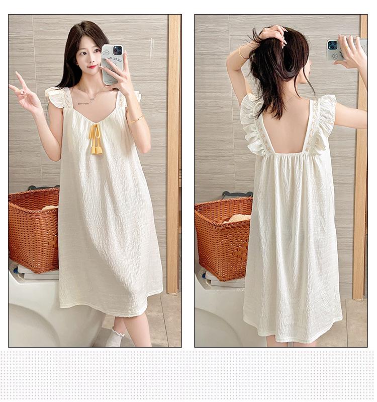 Women's Summer Sweet Princess Cloud Cotton Camisole Pajamas with Built-in Bra, Plus Size Long Nightgown for Homewear