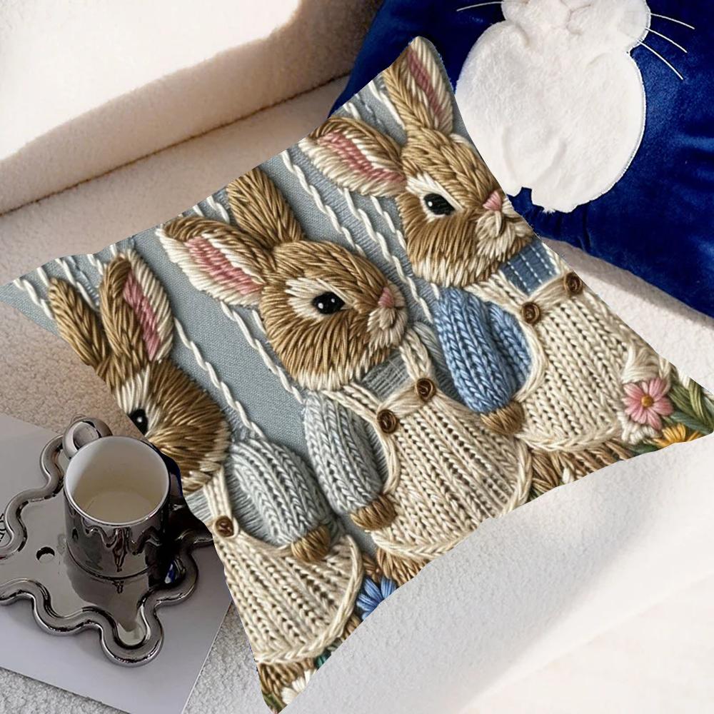 Easter Cartoon Printed Bunny Egg Pillow Case Pillow Cover Case Square Pillow Casesofa With For Home Use Plush Cute Cushion Cover