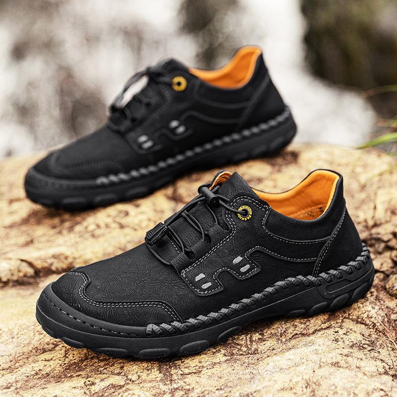 Scarpe da uomo retrò per il tempo libero, di grandi dimensioni, in pelle, con fondo in gomma, fatte a mano, stivali da uomo in pelle