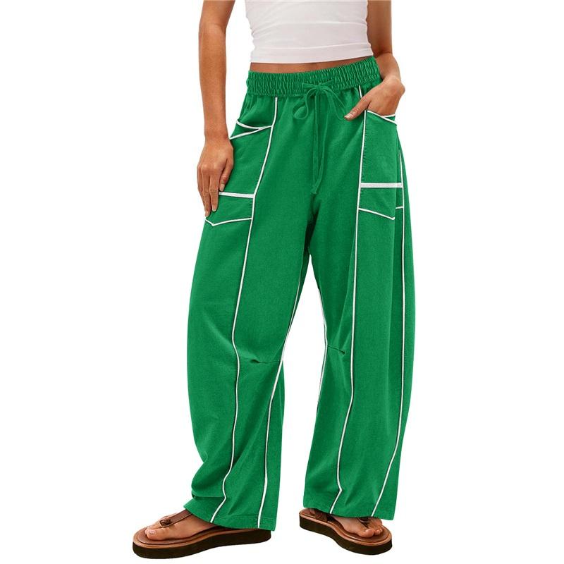 Women's Loose Wide-leg Pants, Summer Casual Pants, Drawstring Waist, Solid Color Simple Sweatpants