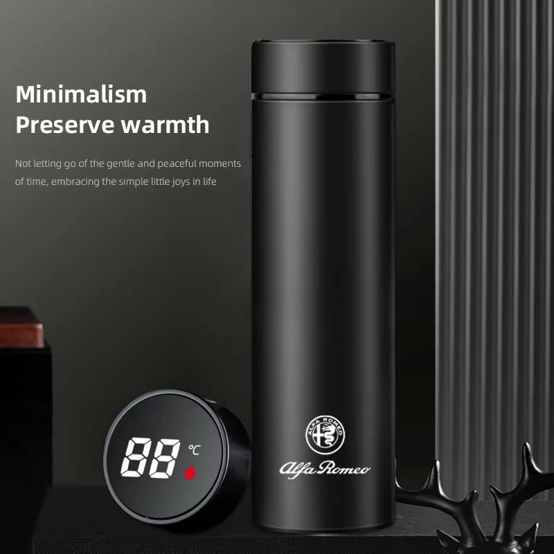 Laser Car Logo Insulated Cup Temperature Display Water Bottle For Alfa Romeo Giulietta Mito 159 Giulia Stelvio 156 147 Tonale