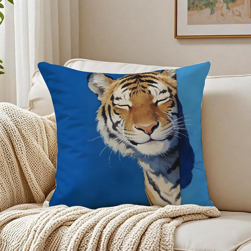 Cute Tiger Pillow Retro Painting Cushion Cushion Cover Pillowcase Antidustmite living Room Sofa Decor Cushion Room