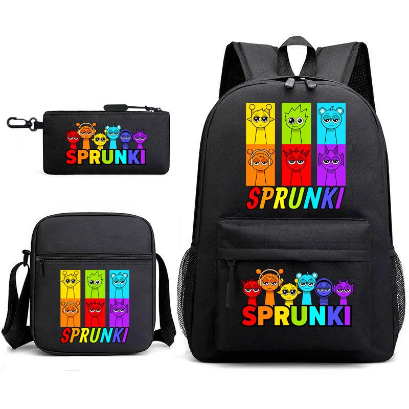 New Game Merchandise Primary School Bag Rhythm Box Sprunki Cartoon Starry Sky Backpack 3-piece Set L