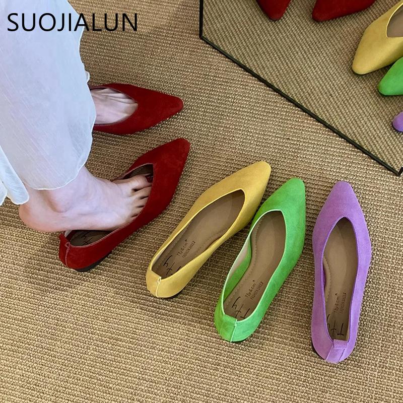 Fashion SUOJIALUN 2025 Spring New Women Flat Shoes Fashion Round Toe Shallow Slip On Ladies Boat Shoes Soft Flat Heel Single Shoes