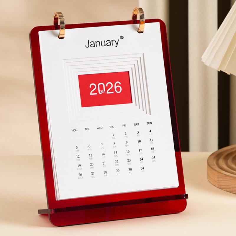 2026 Jahr des Pferdes Acryl-Schreibtischkalender - Einfacher Ins-Stil, Anpassbares Büro-Ornament