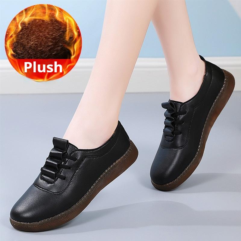 Frühlings-Weichsohlen-Echtleder-Weiße Schuhe für Damen Ausgehöhlte Mokassins zum Gehen und Freizeit-Lederschuhe