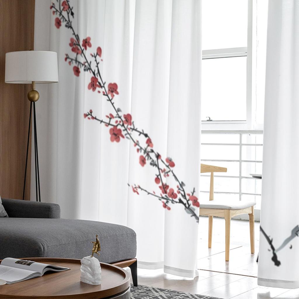 Pflaumenblütenzweig Liebesherz Transparente Vorhänge für Wohnzimmer Schlafzimmer Tüllvorhänge Küchenfensterdekorationen Paneelvorhänge