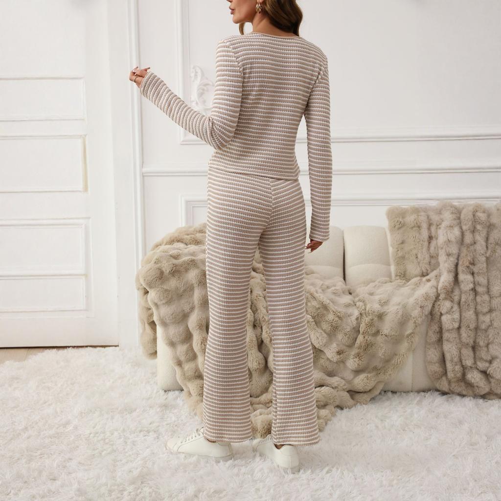 Damen 2-teilige Outfit-Sets geraffte Langarm-Tops weite Hosen Trainingsanzug-Sets