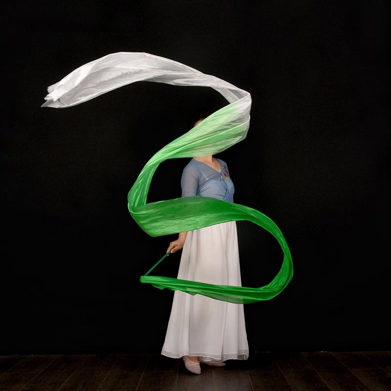 45*400cm Women Gradient Color Square Dance Belly Dance Practice Imitation Silk Streamer With Stick Chinese Style Flowy Ribbon