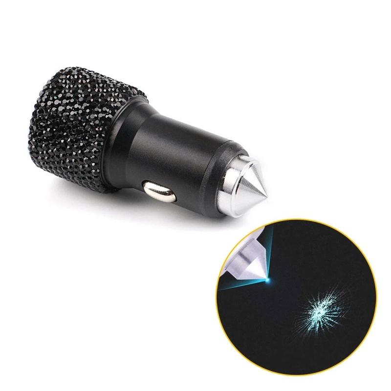 Diamond-mounted Car Phone Safety Hammer Charger Dual USB Fast-Charged Diamond Car Phone Aluminum Alloy Car Charger Cable
