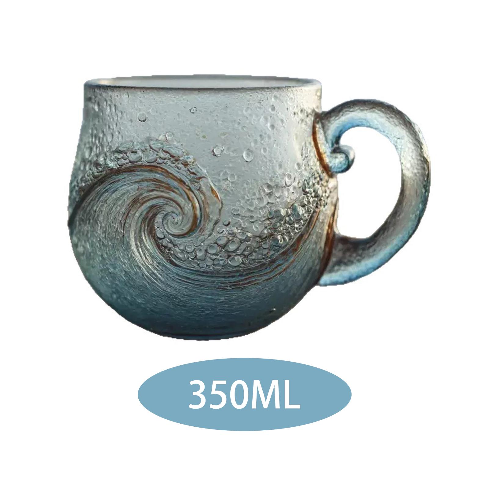 

Wave Glass Mug 350ml Handmade Ocean Style Cup With Unique Ripple Texture For Coffee Tea And Juice Hot Cold Drinks