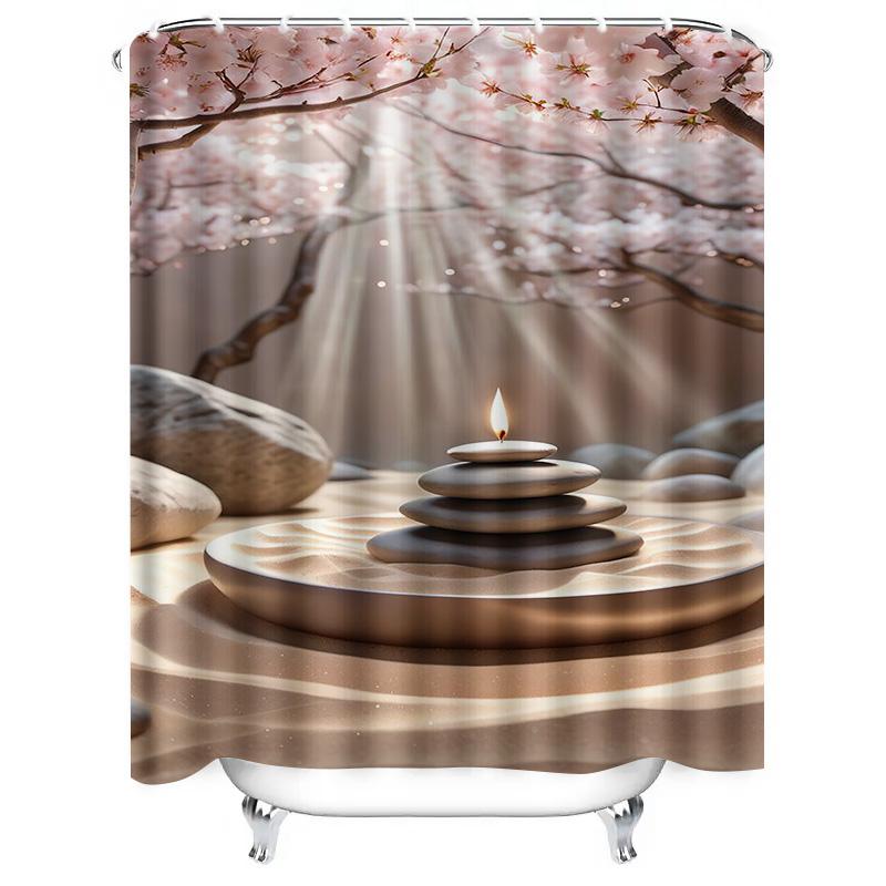 Zen Garden Cherry Blossom Waterproof Shower Curtain Heat Resistant Machine Washable Non-Transparent 180x180cm