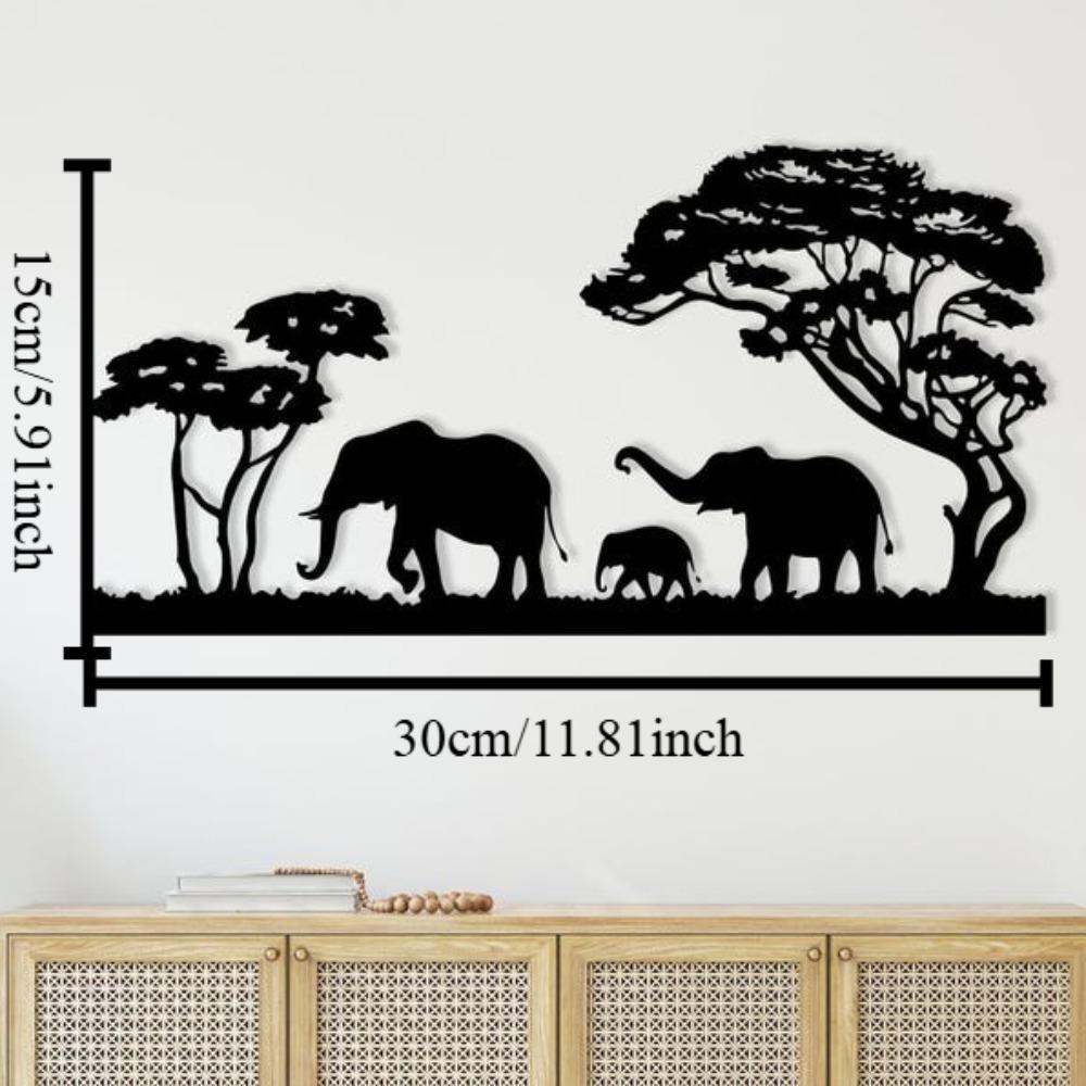 Arte da Parete in Metallo Famiglia di Elefanti, Decorazione Safari Africano per la Casa