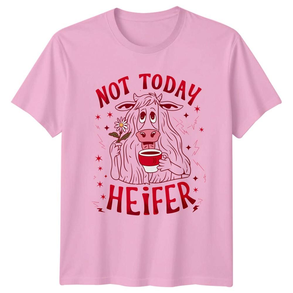 Not Today Heifer Funny Sarcastic Cow Coffee Lover Cartoon TShirt