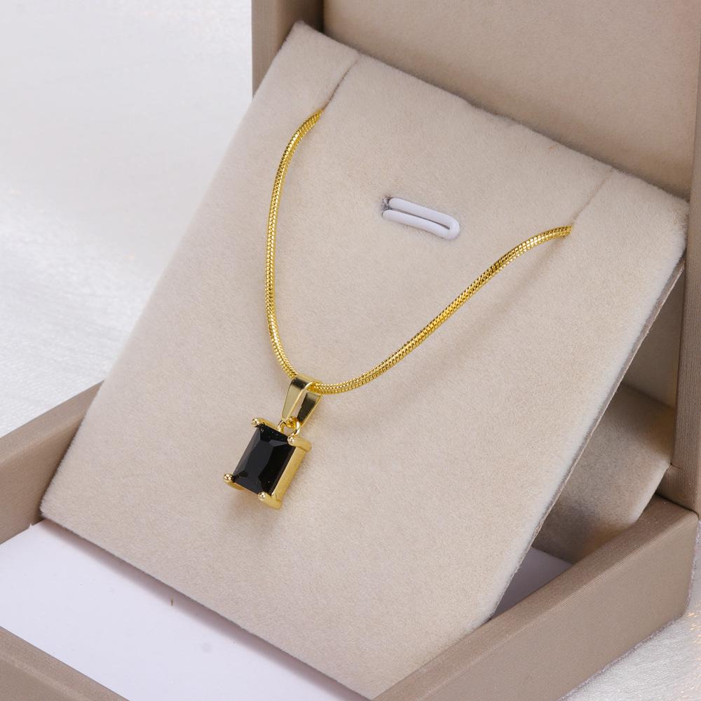 Crystal Zirconia Square Diamond Necklace, Bracelet & Earrings Set in Women's Titanium Steel Clavicle Chain Jewelry