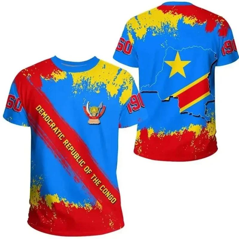 New Summer 3D Democratic Republic Of Congo Printing T Shirt Congo Coat Of Arms Emblem Graphic T-shirts Hot Sale Short Sleeve Top