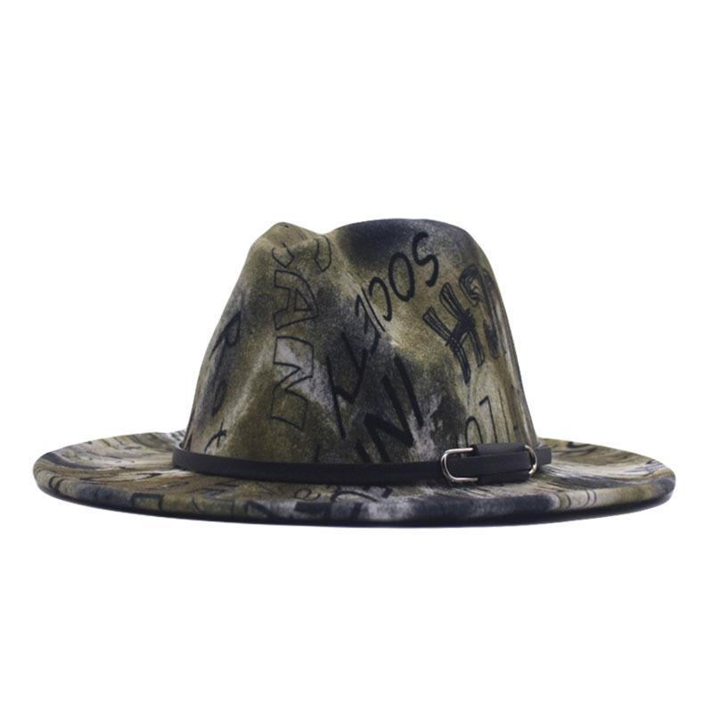 Autumn and winter men's and women's new letter digital printing big eaves hat fashionable British woolen belt jazz hat