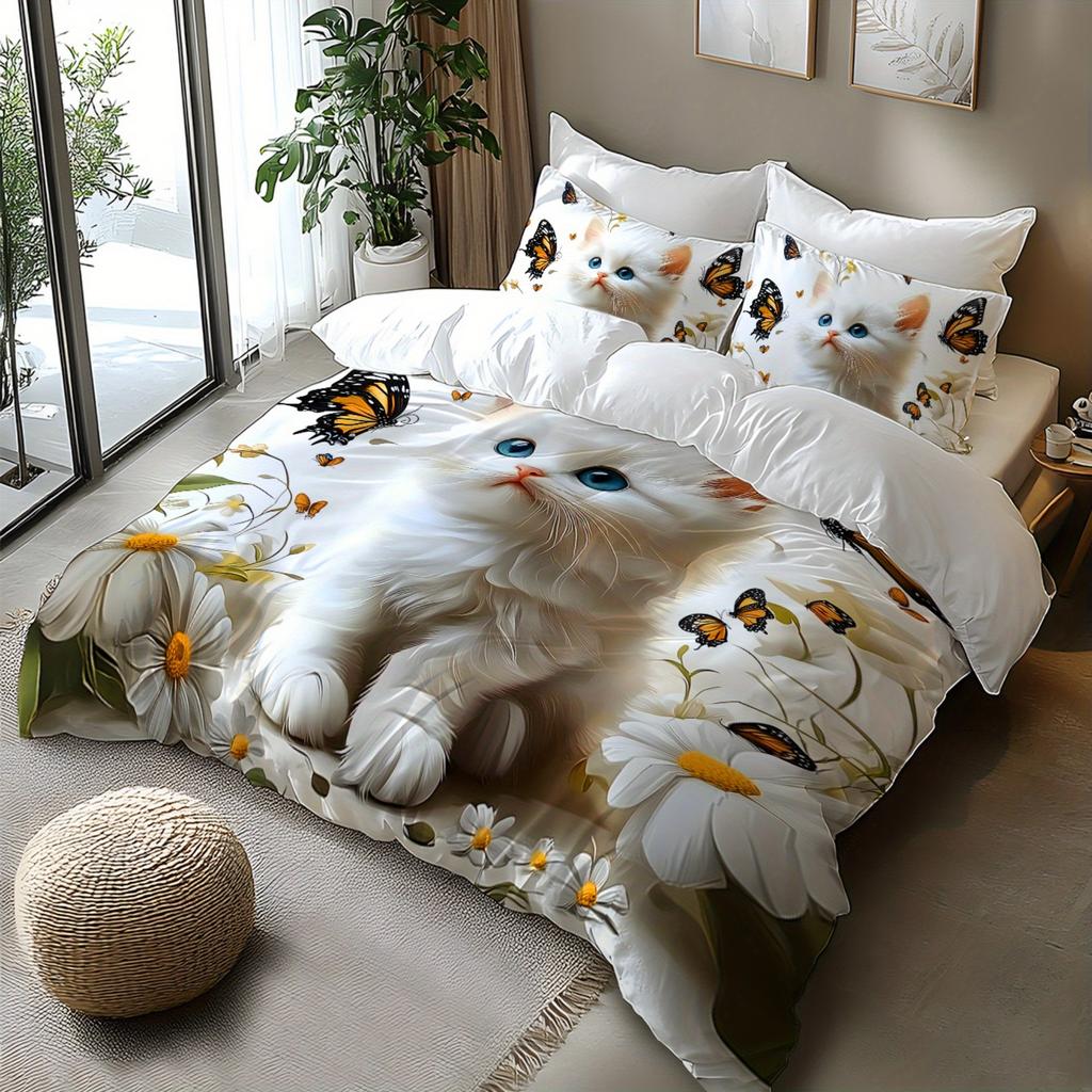 Comforter 2/3Pcs Bedding Set Digital Print Cartoon Cat Animal Designs The 3D Digital Plant Print 1 1/2 S Set