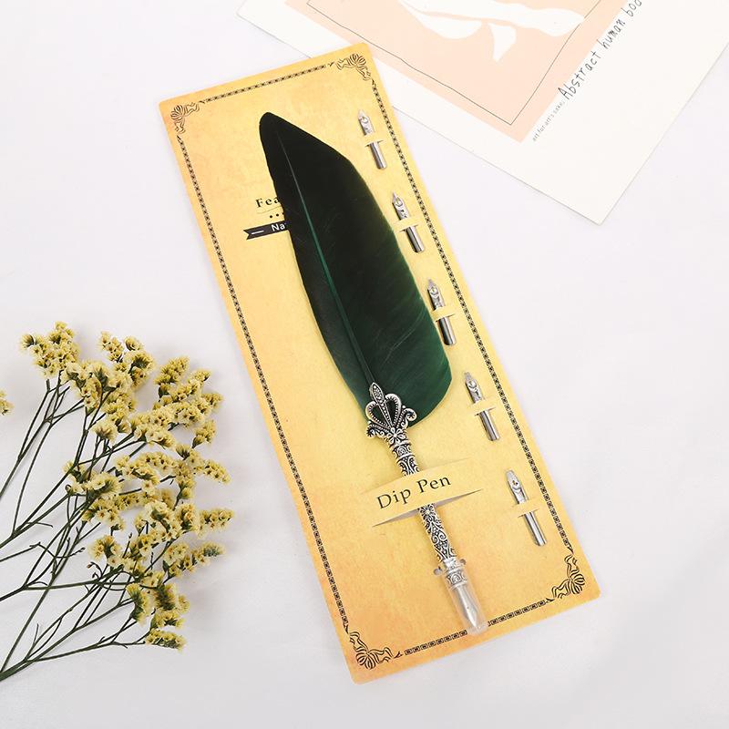Creative Retro Turkey Quill Flower Body Round Body Dipping Pen Fire Paint Set Teachers' Day Gift