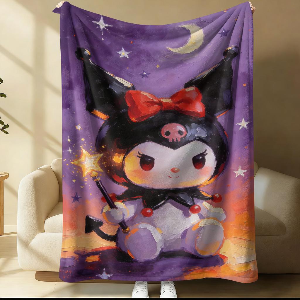 Sanrio Kuromi Magic Witch Blanket Starry Sky Oil Painting Printed Flannel Throw Blanket Multi-use Nap Blanket for Dorm Home