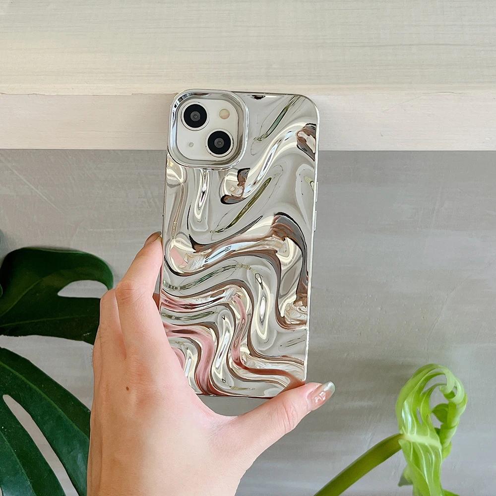 Qianliyao 3D Electroplated Water Ripple Pattern Silver Phone Case For iPhone 17 16 15 14 13 12 11 Pro Max Soft Shockproof Cover