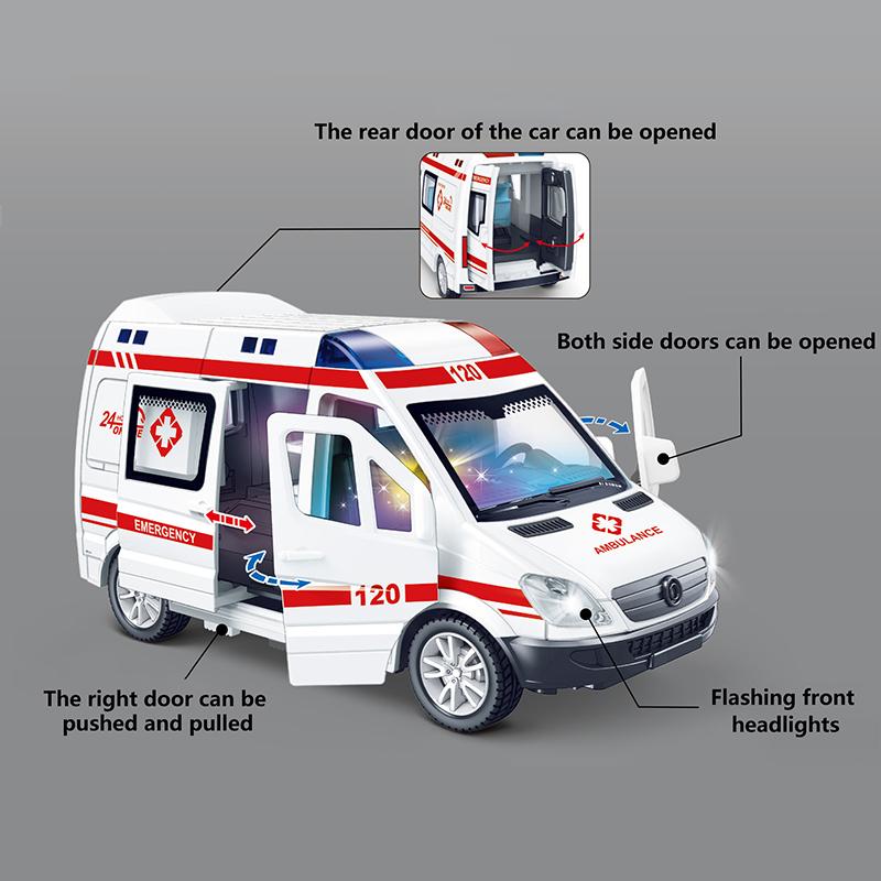 1Pc Boys Toys 1:32 Mini Car Diecast Ambulance Fire-Truck Policecar Model Sound And Light Vehicle Simulation Collection Gifts