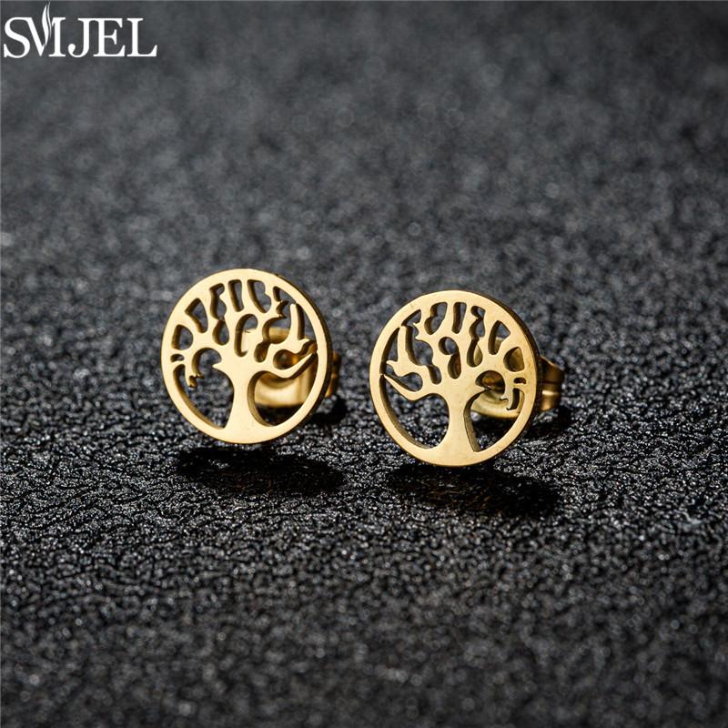 Vintage Tree of Life Stainless Steel Earrings for Women Fashion Norse Mythology Yggdrasil Jewelry World Peace Ear Studs Gift